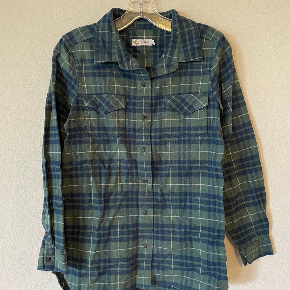 Carve Designs Green and Blue Plaid Shirt